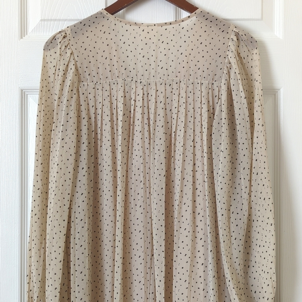 By Together Speckled Half Buttoned Long Balloon Sleeve Mini Shift Dress Cream S - Picture 13 of 14